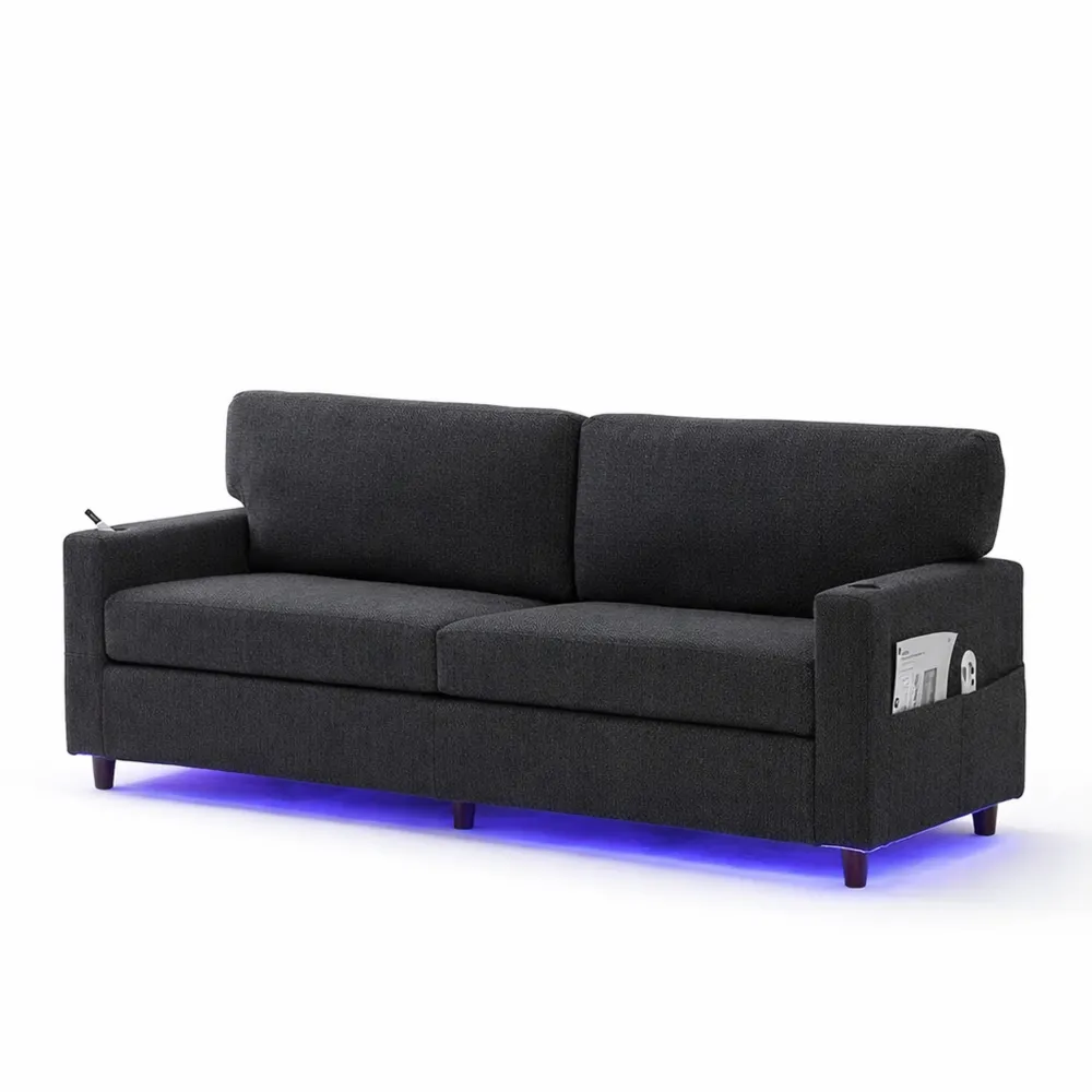 Zweisitzer Ecksofa mit LED-Beleuchtung und USB-C, Dunkelgrau