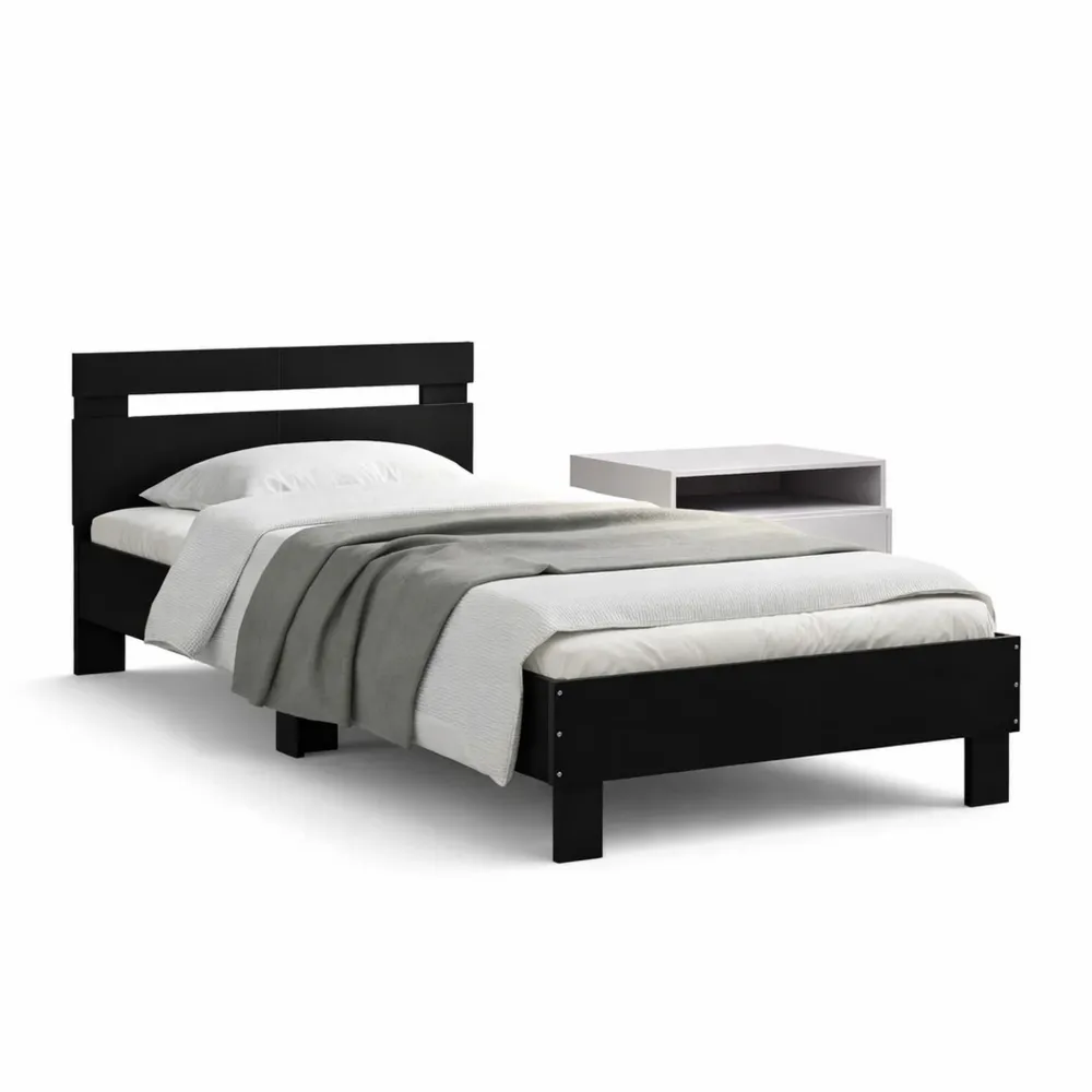 Einzelbett mit LED-Kopfteil, Lattenrost, Schwarz 100x200 cm