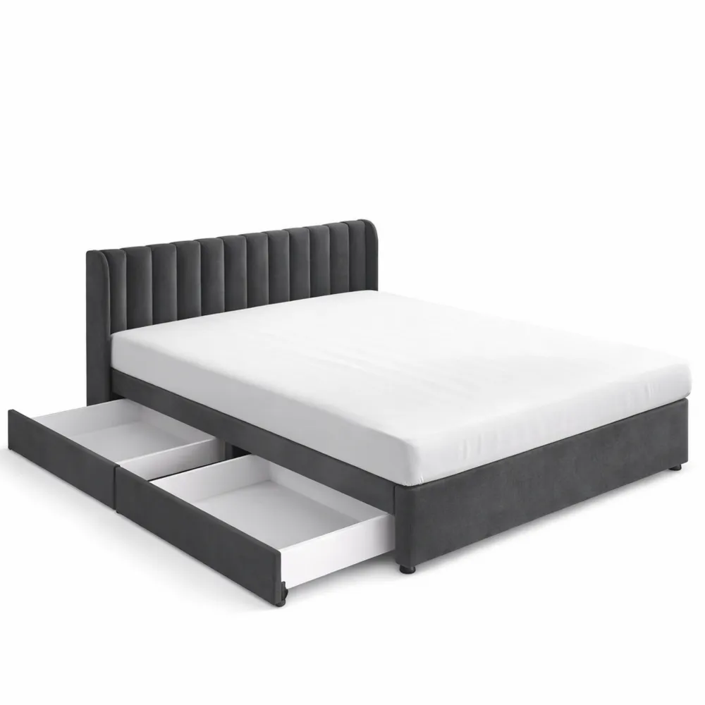 Elegantes Doppelbett 180x200 cm mit Stauraum und Lattenrost, Samt, Grau