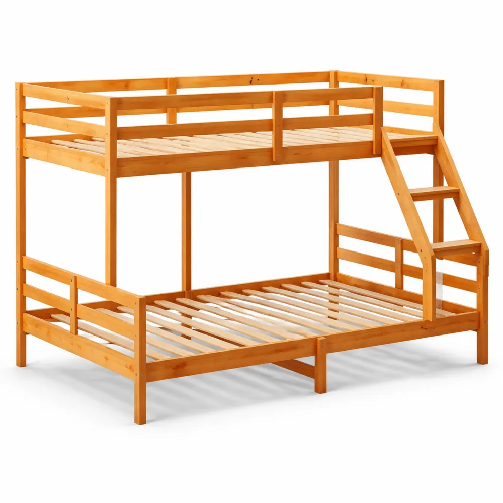 Kinderhochbett aus Massivholz mit Leiter, sicher und platzsparend, 90x200/120x200 cm