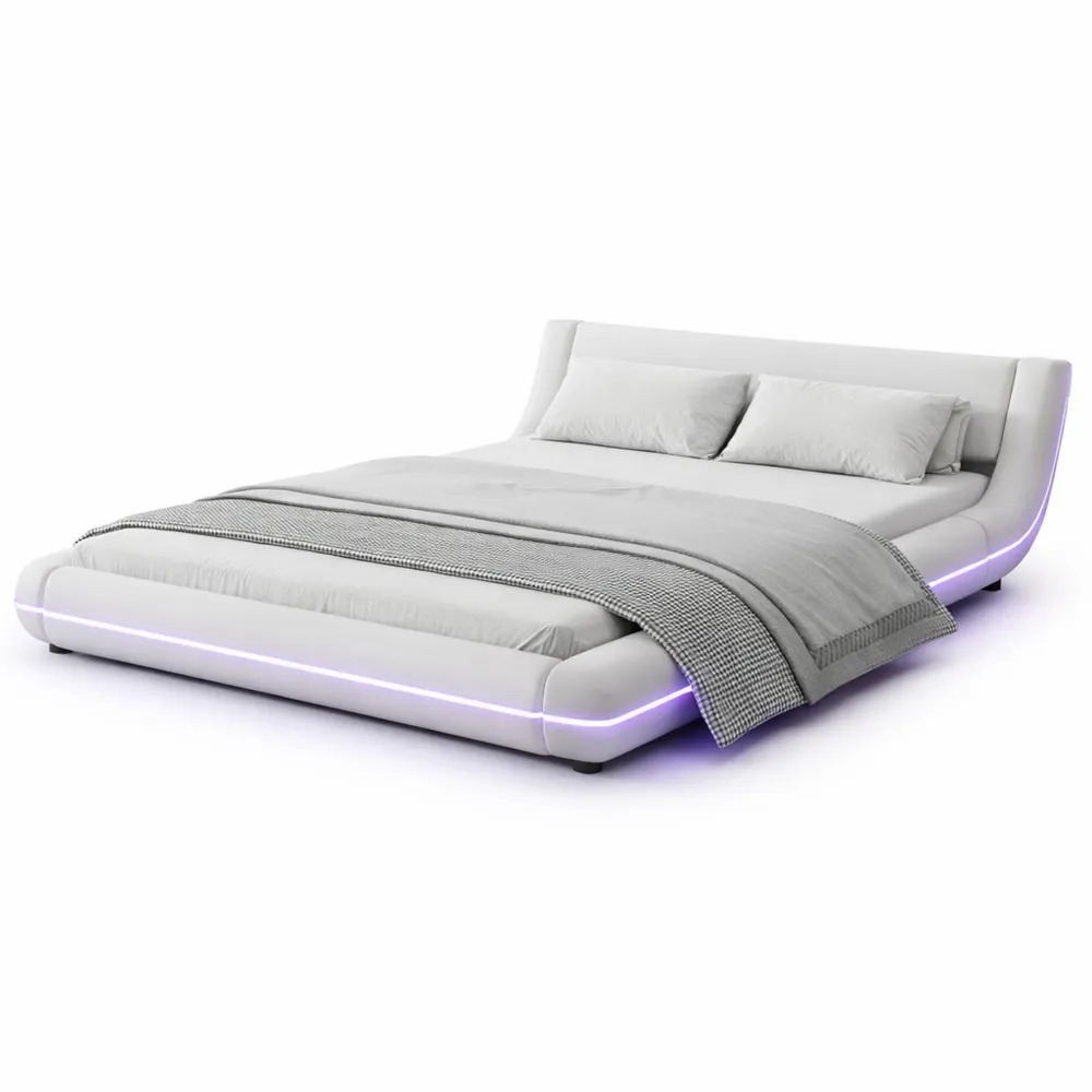 Modernes Polsterbett 140x200 cm mit LED-Beleuchtung, Metallrahmen und Lattenrost