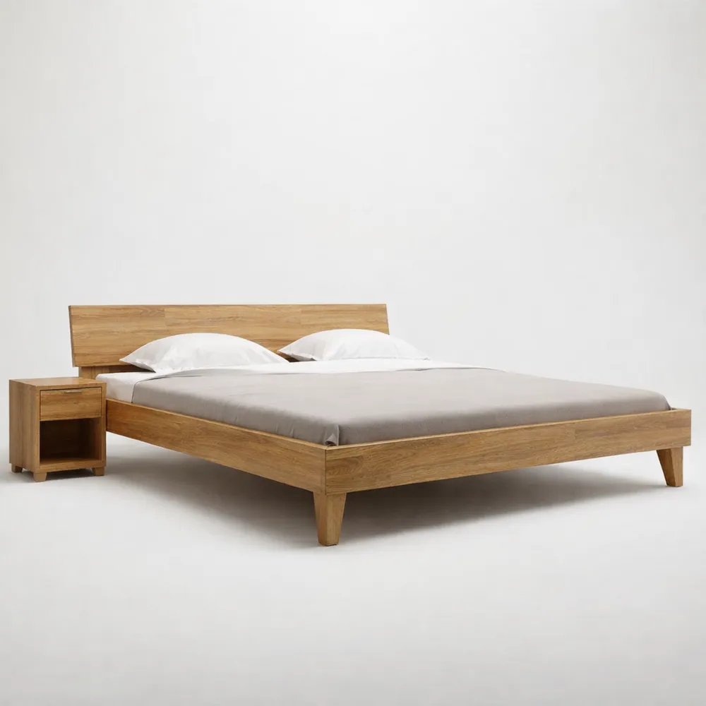 Massivholzbett Eiche mit Kopfteil 180x200 cm, natur geölt