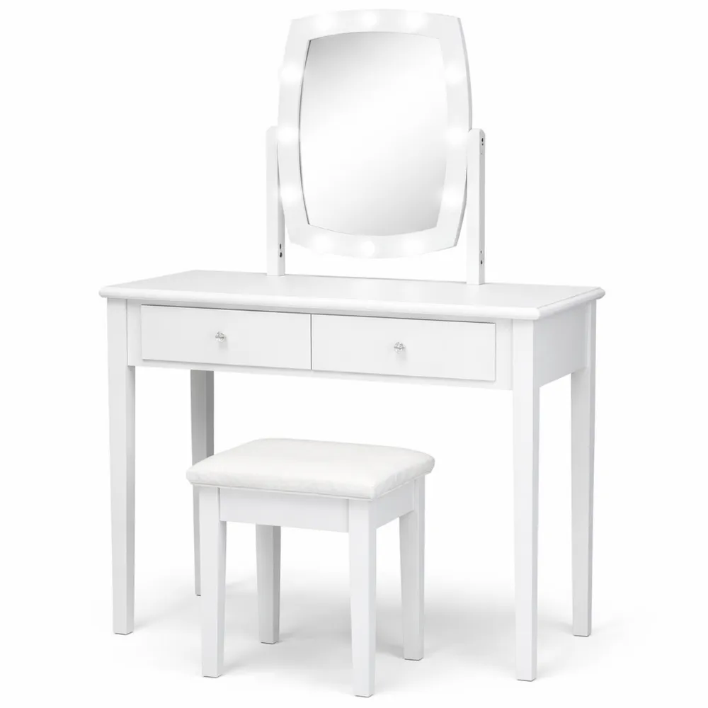 Kosmetiktisch mit LED-Beleuchtung, drehbarem Spiegel und Schubladen
