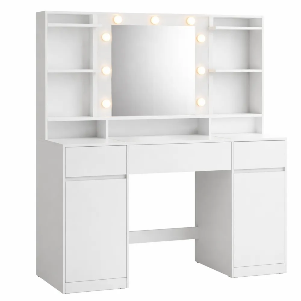 Schminktisch mit LED-Spiegel, Steckdose und dimmbaren Leuchten