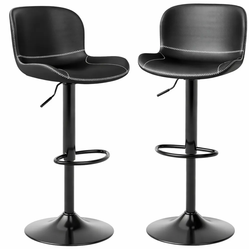 Höhenverstellbare Barhocker im 2er Set aus Kunstleder, wasserdicht und verschleißfest, mit Lehne, drehbar, modern, schwarz