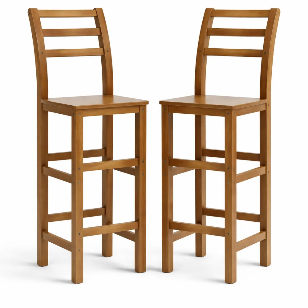 Rustikale Barhocker aus Akazienholz mit Fußstütze