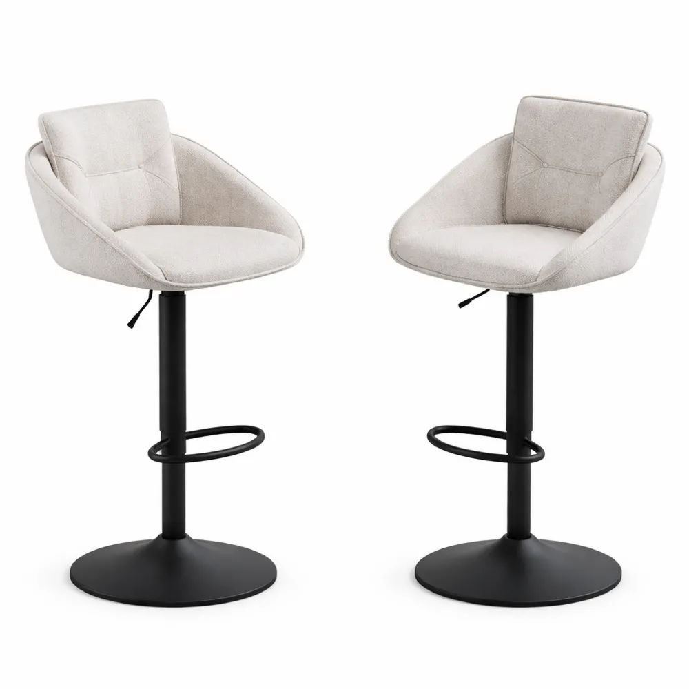 Höhenverstellbarer Barhocker im 2er-Set, drehbar, Leinenbezug, ideal für Küche und Esszimmer