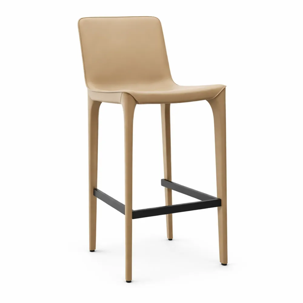 Leder Barhocker ohne Montage, mit Rückenlehne und Fußstütze, 66 cm Höhe, für Küche und Esszimmer, Khaki