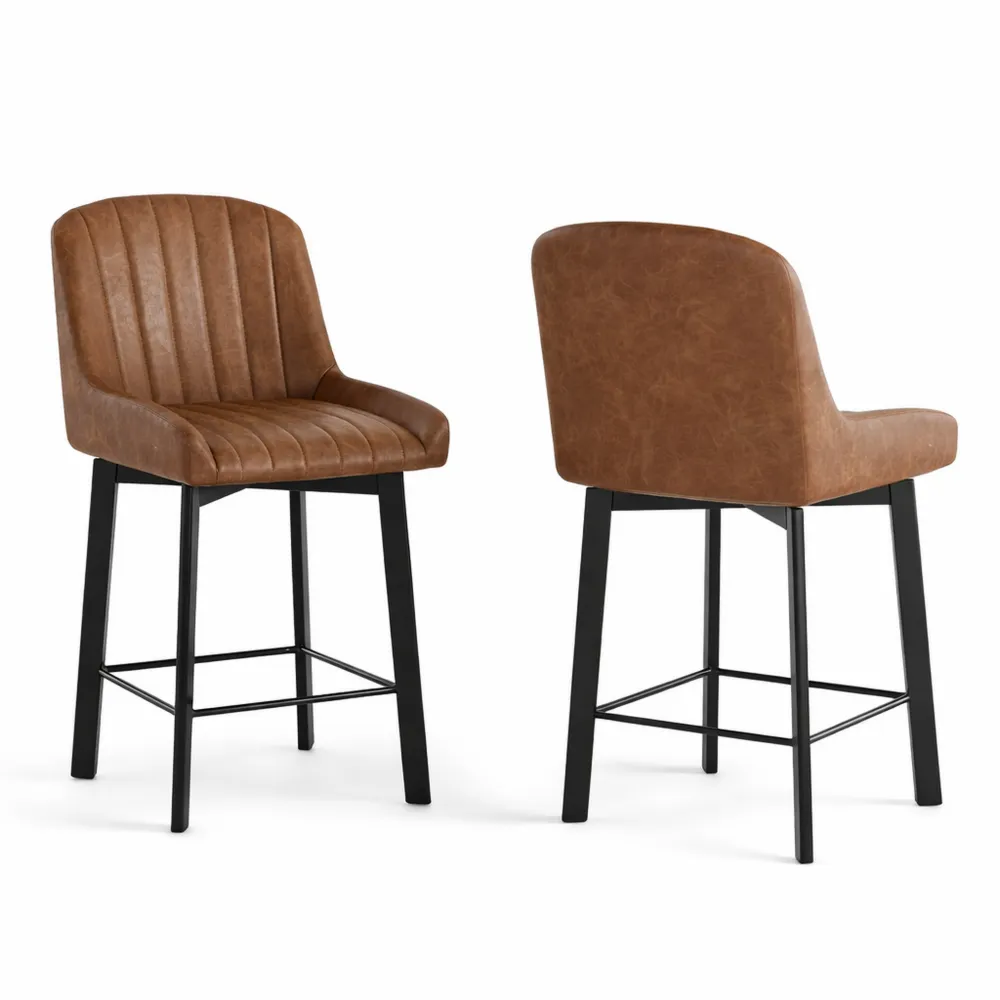 Höhenverstellbare Barhocker mit Lehne, drehbar, Metallgestell, Kunstleder, braun