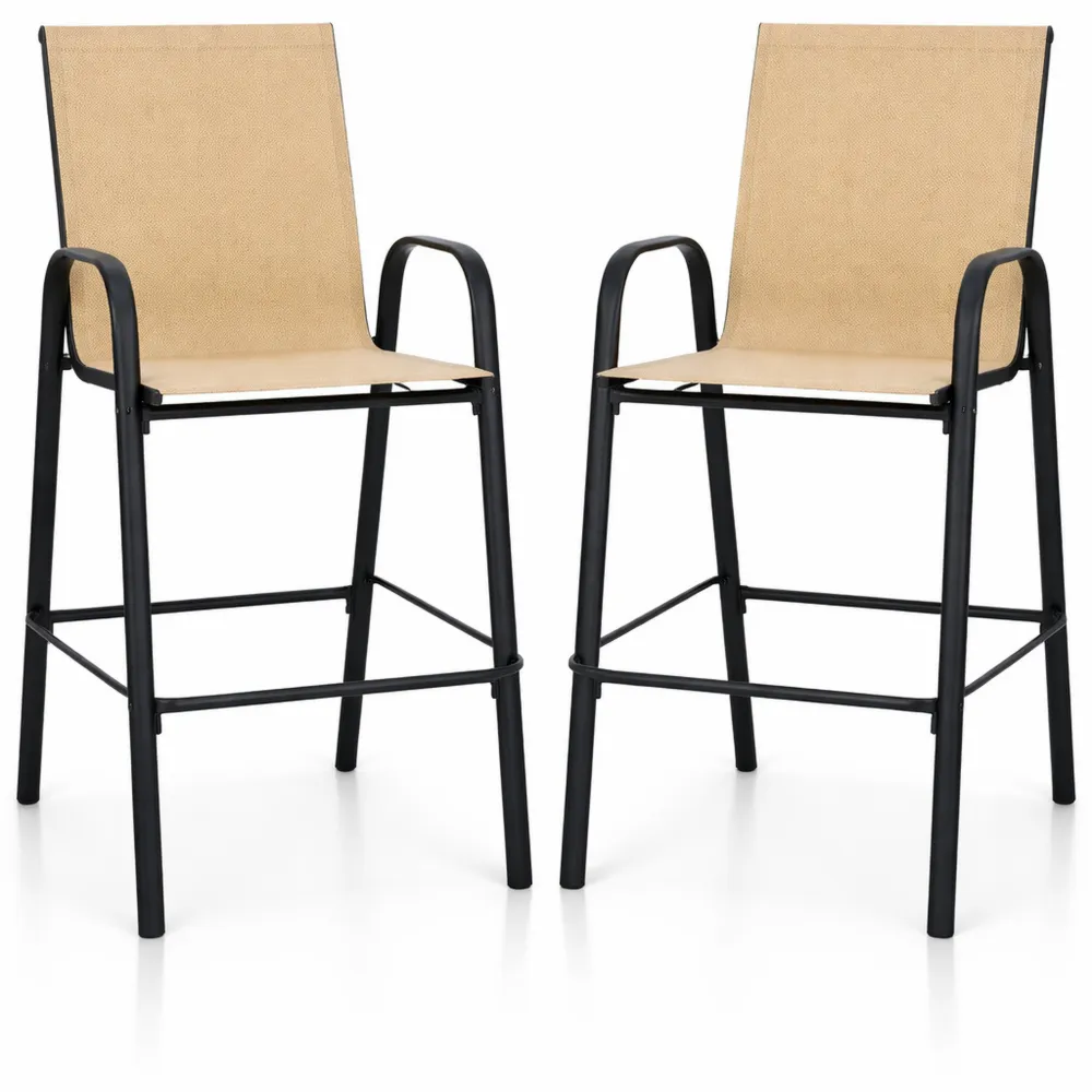 2er Set Outdoor Barhocker mit Armlehnen und Fußstütze, Hohe Rückenlehne, Belastbar bis 150 kg, Sitzhöhe 74 cm, Für Balkon, Garten und Pool