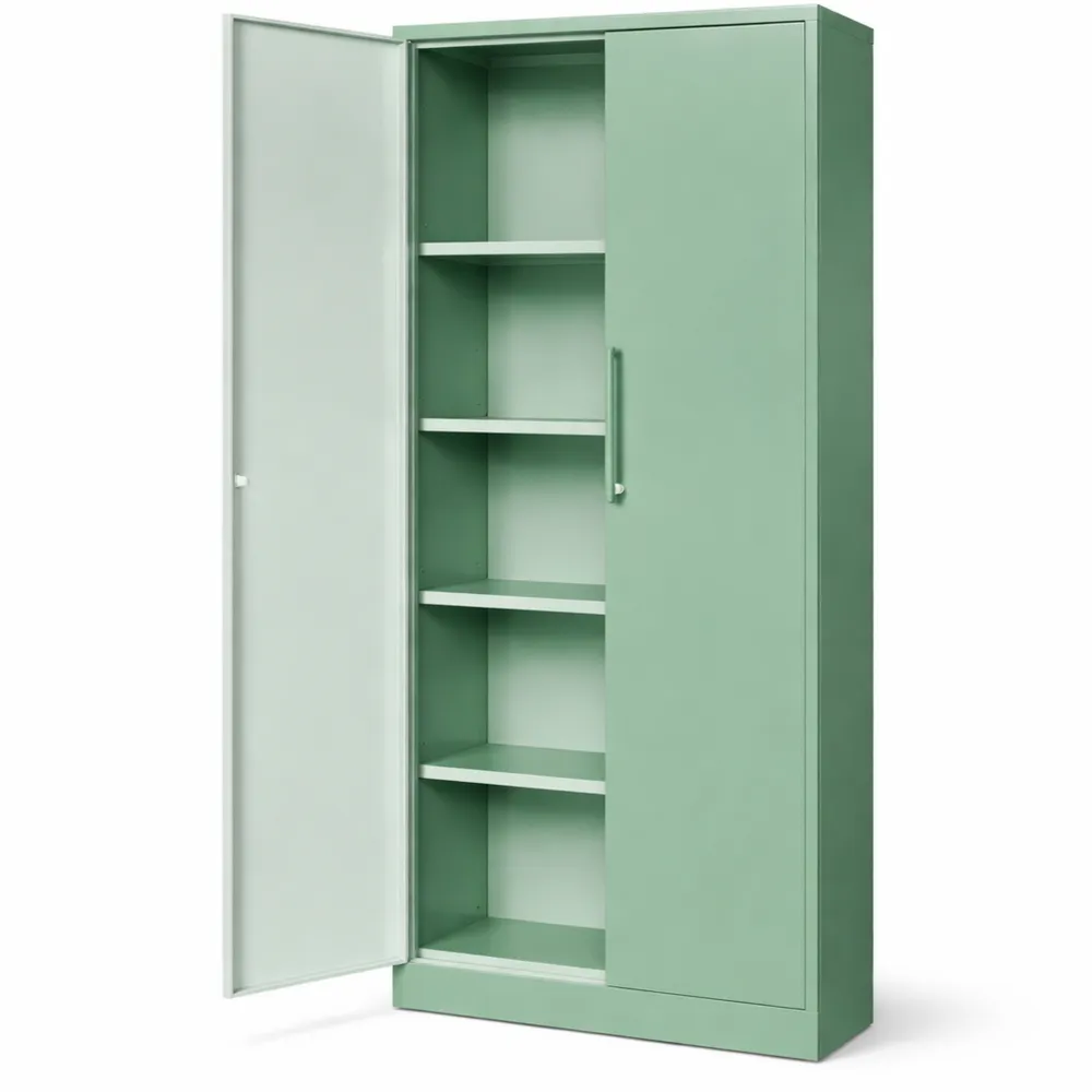 Metallschrank mit 4 verstellbaren Fachböden, abschließbar, 195x90x40 cm, pastellgrün