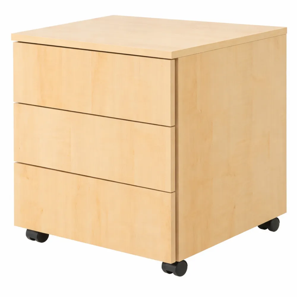 Rollcontainer aus Holz mit Schubladen in Ahorn für Büro