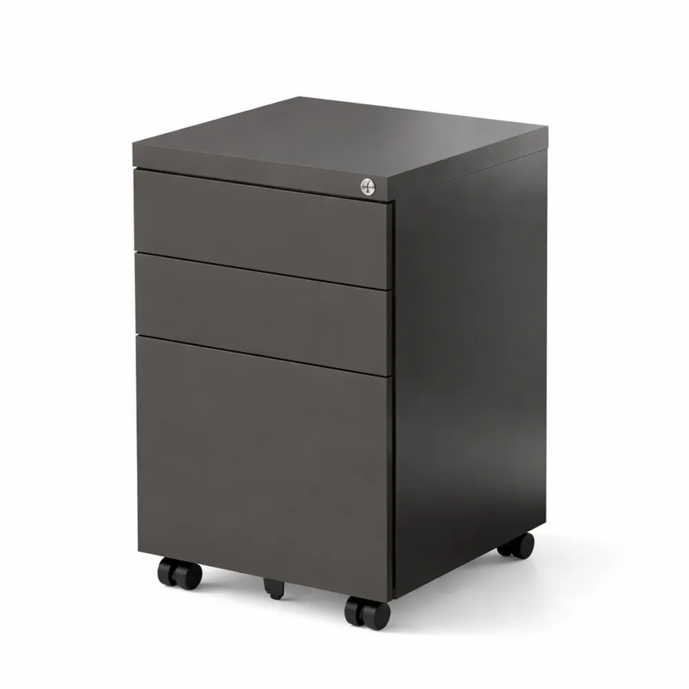 Mobiler Rollcontainer mit Schubladen und Schloss, Anti-Kipp-Funktion, Schwarz