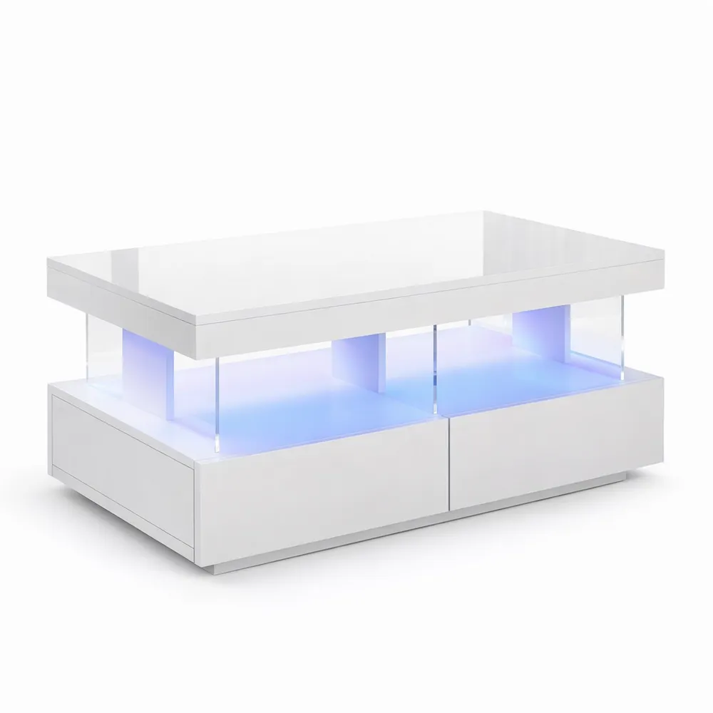 Moderner Hochglanz-Couchtisch mit LED und Stauraum