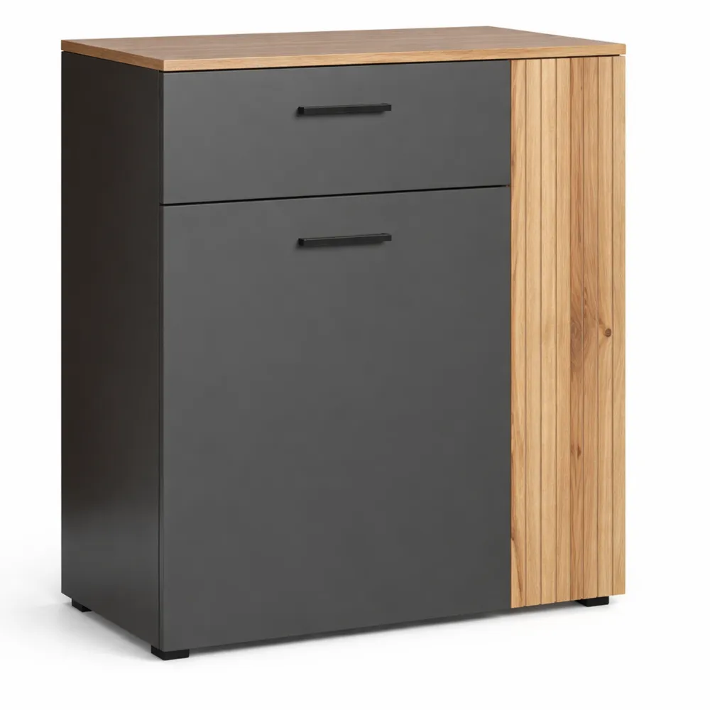 Mehrzweckschrank mit 3 Fächern und Schublade in Anthrazit Eiche