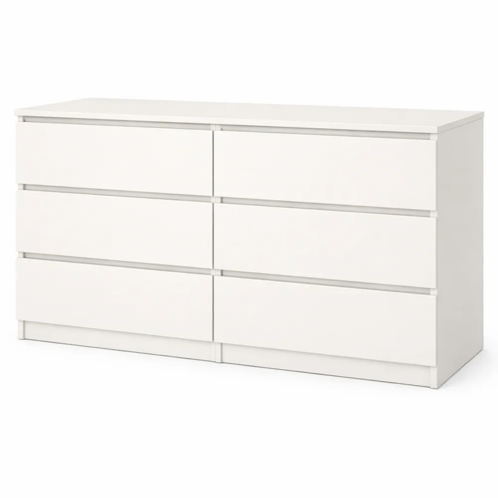 Kommode mit 6 Schubladen, weißes Esche Dekor, vielseitiger Stil für Schlafzimmer