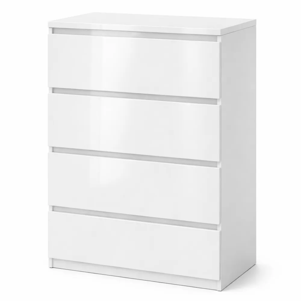 Geräumige Kommode mit 4 Schubladen, Weiß Hochglanz, für Zuhause und Büro