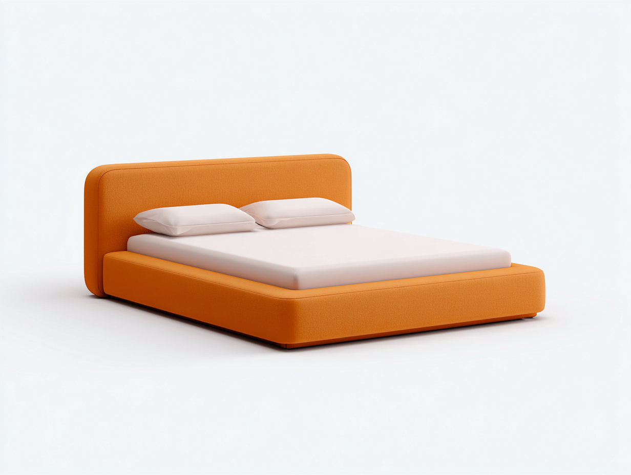 Lit double rembourré en tissu - 198x168x95 cm - orange - design moderne minimaliste pour chambre-Craftgetshop