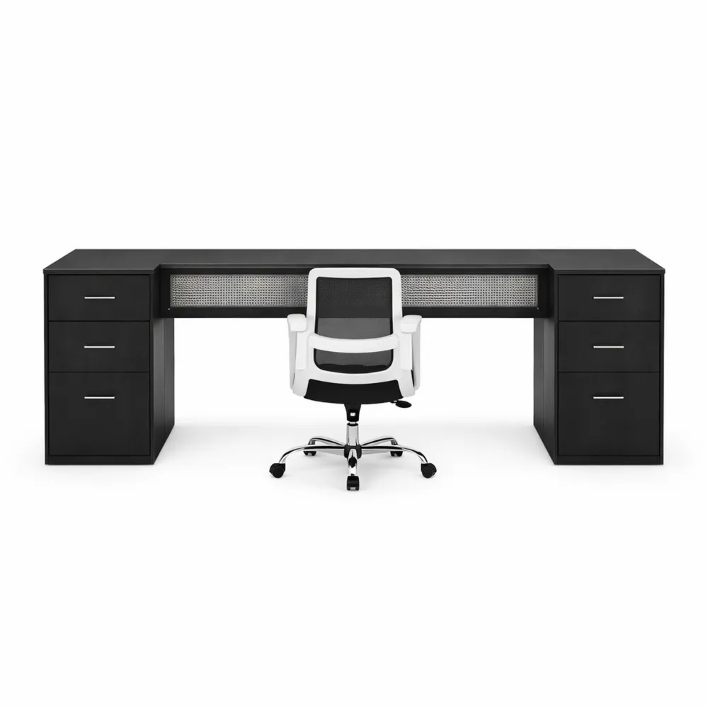 Moderner Eckschreibtisch mit Stauraum und Regalen für Homeoffice