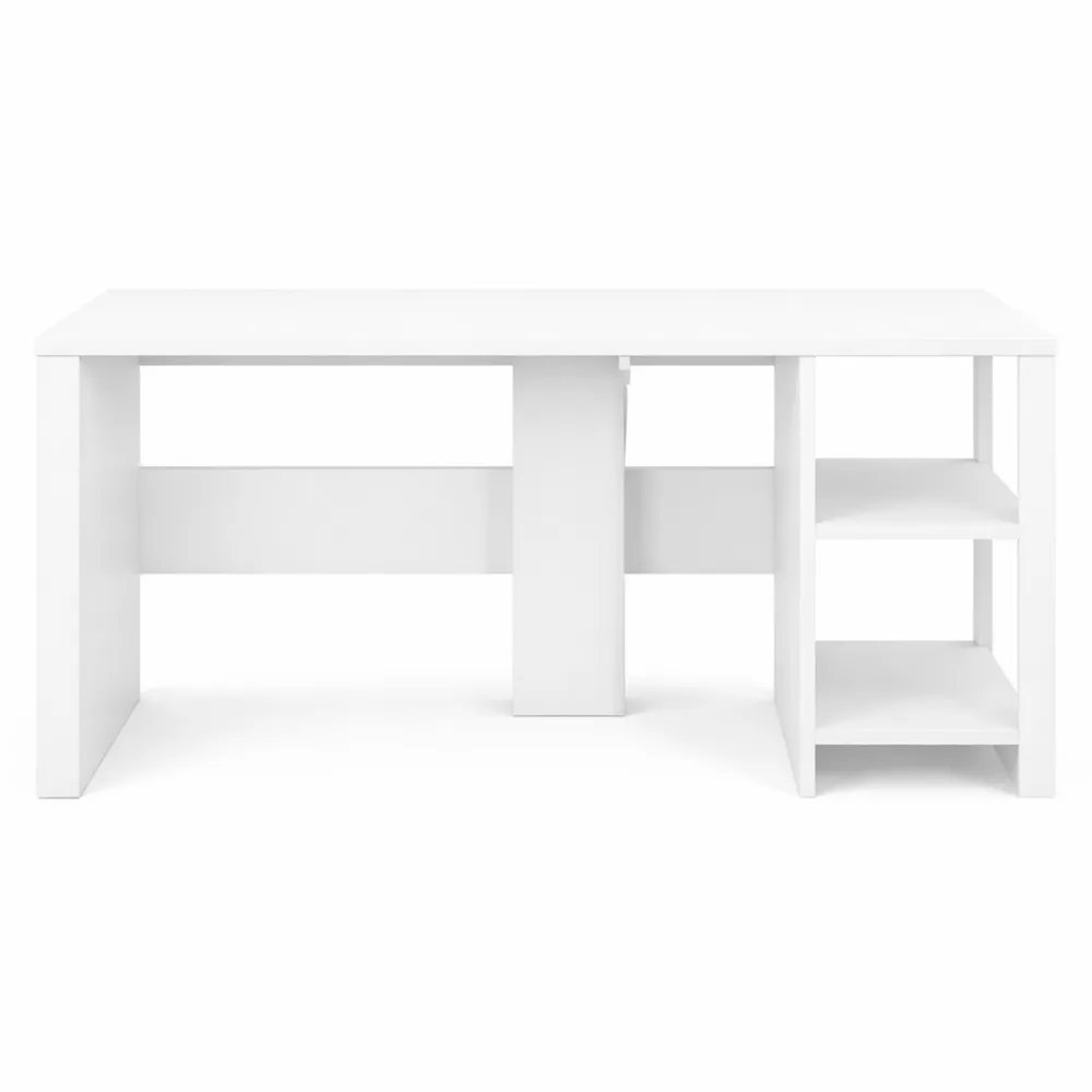 Eckschreibtisch mit Regal und Schrank, 130x130x74cm, Stabiler Tisch mit Ablage, Einfache Montage, Weiß