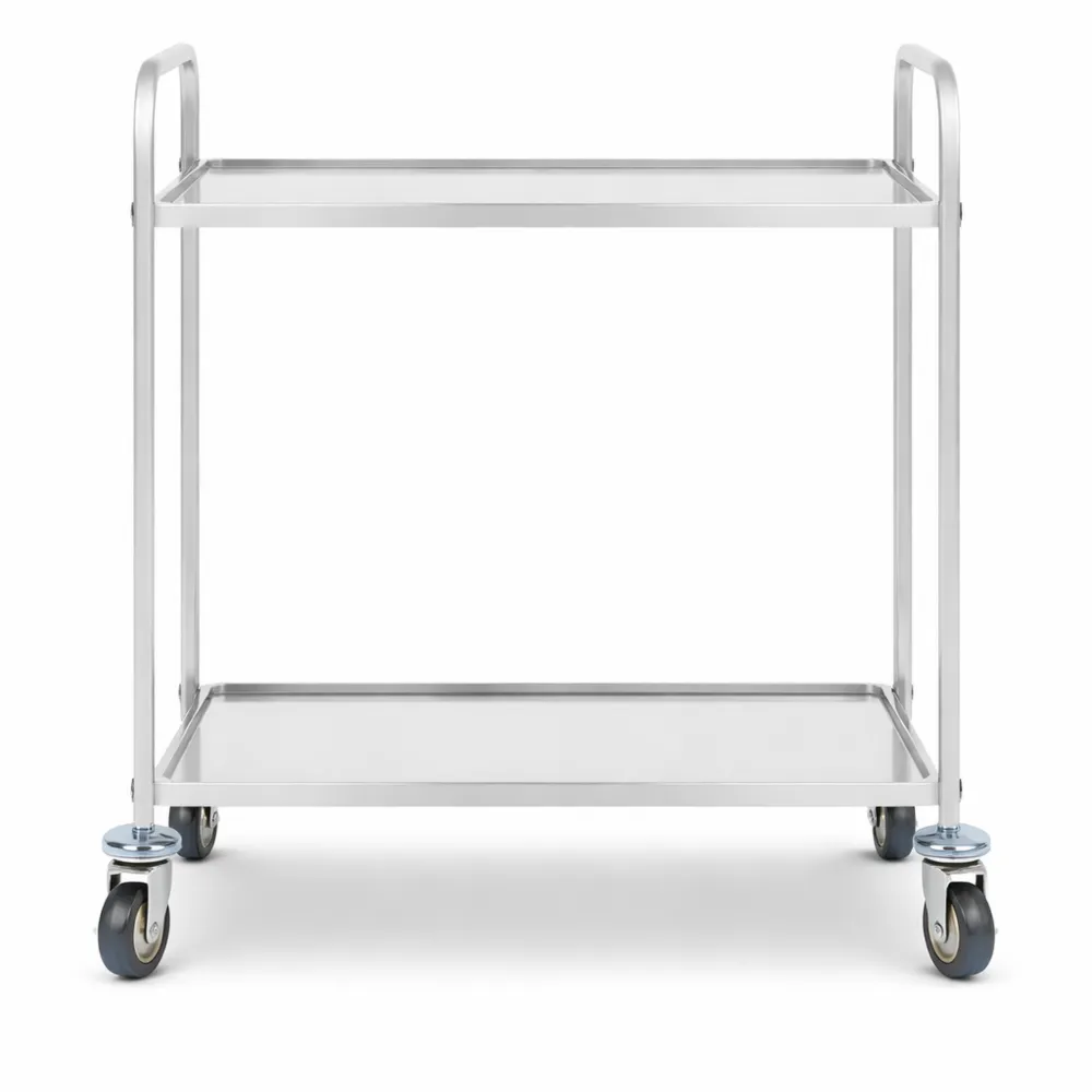 Servierwagen aus Edelstahl mit 2 Regalböden und Rollen