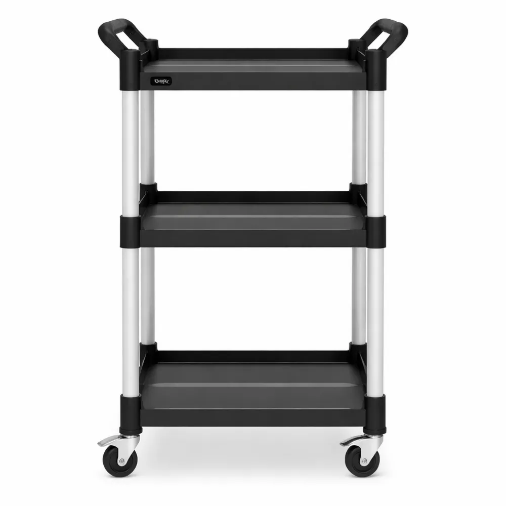 Multifunktionaler Servierwagen mit 3 Ebenen und 4 Rollen, schwarz