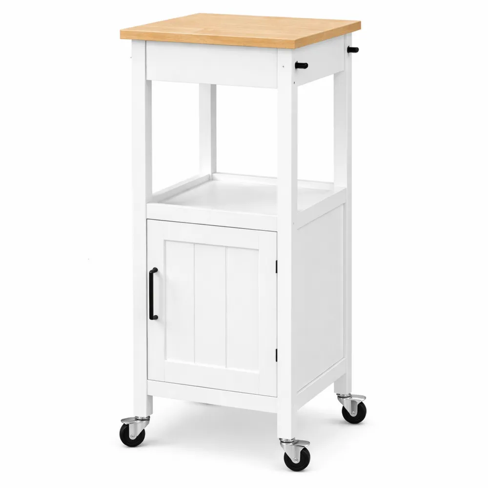 Moderner Küchenwagen mit Holzarbeitsplatte und Stauraum