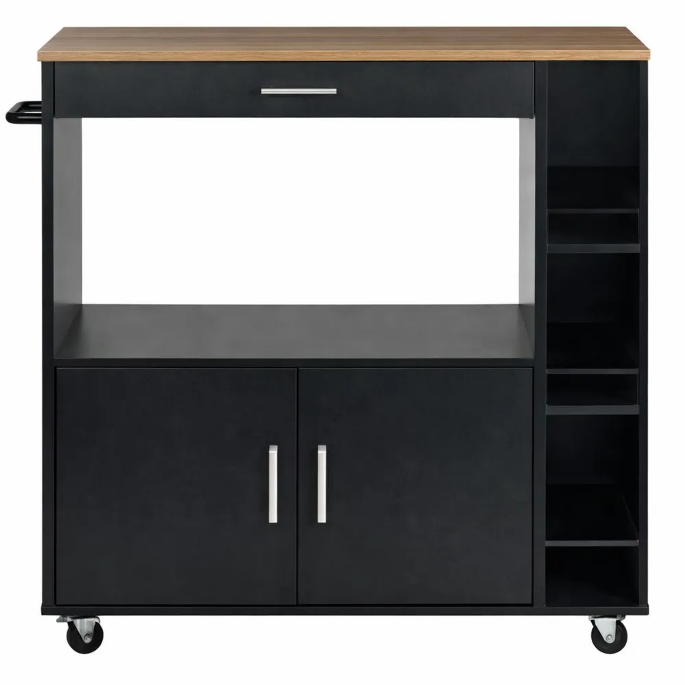 Moderner Küchenwagen aus FSC-zertifizierter Faserplatte in Natur/Schwarz, 75x88x40cm