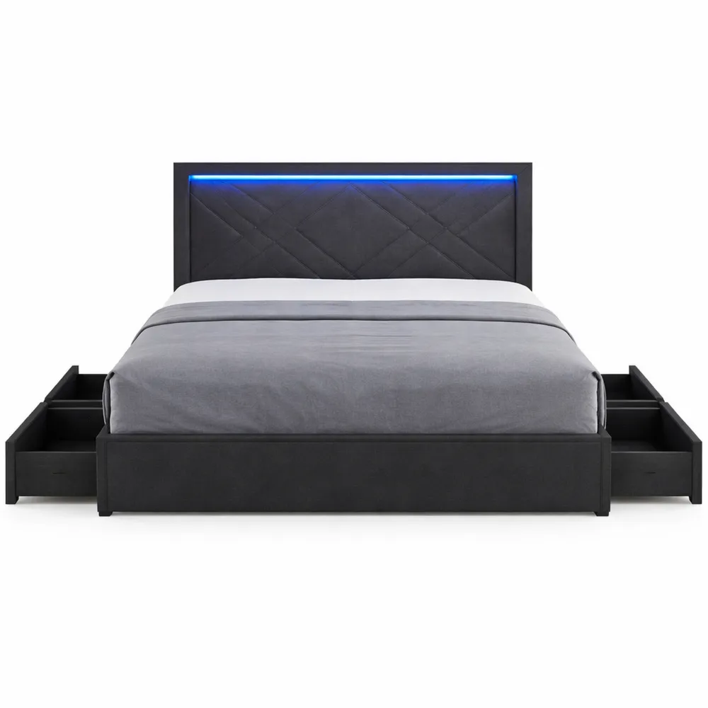 Verstellbares Doppelbett mit Stauraum und LED, geeignet für 140 x 200 cm Matratze