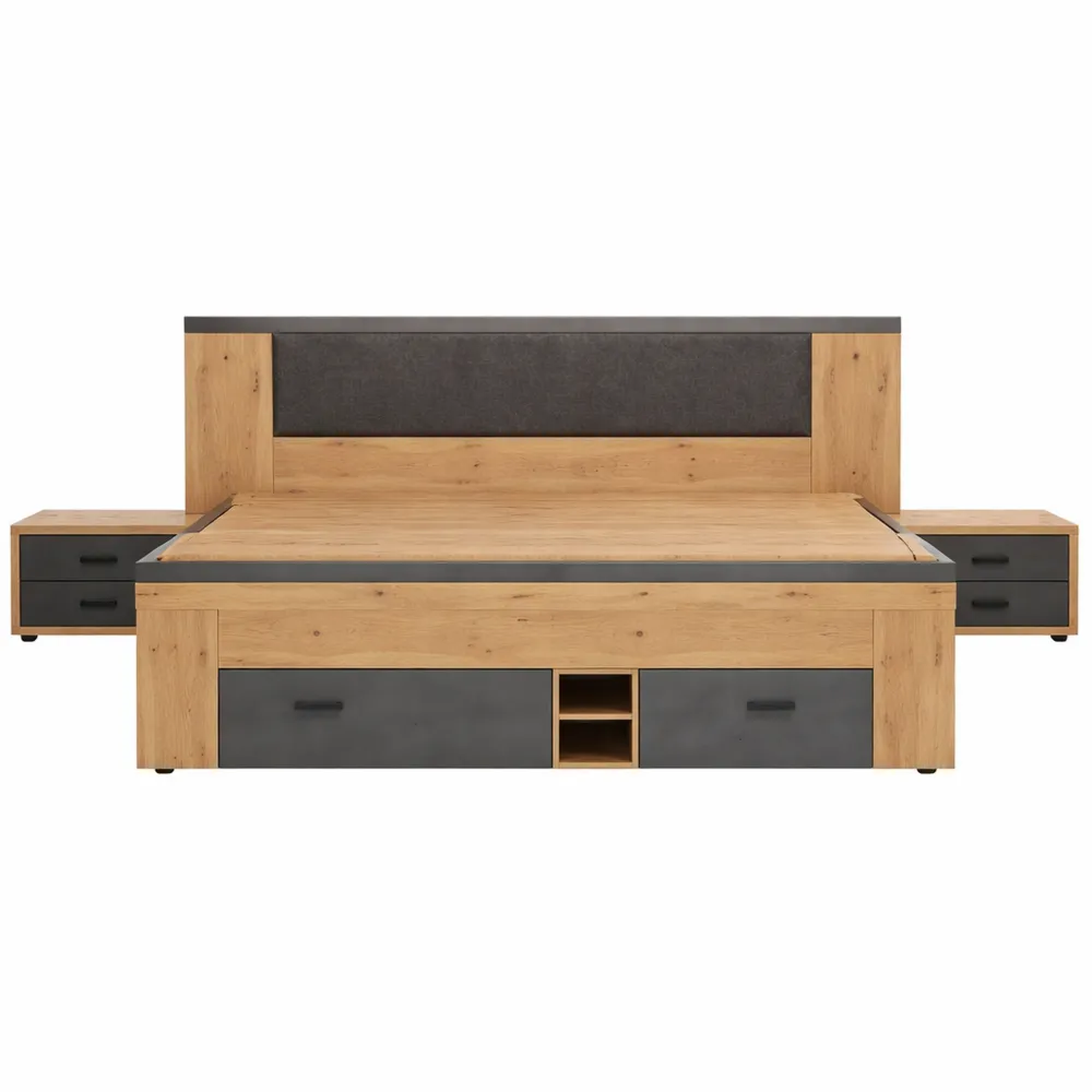 Doppelbett 180x200cm mit Nachttischen und Schubladen auf Rollen