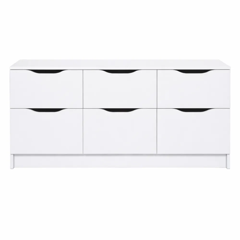 Kommode mit 6 Schubladen, Melaminbeschichtet, Weiß, Griffmulden