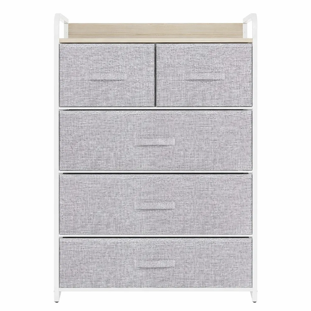 Moderne Kommode mit 5 Stoffschubladen für Schlafzimmer und Wohnzimmer, hellgrau
