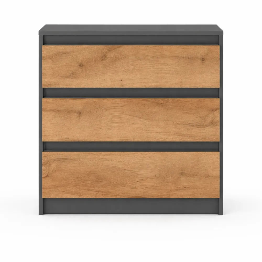 Moderne Kommode mit 3 Schubladen für Schlafzimmer, Grau Matt