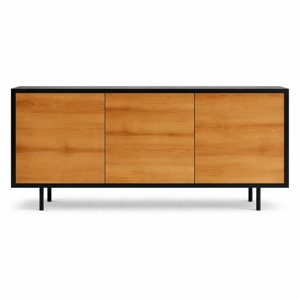 Modernes Sideboard Anthrazit mit Eiche Türen, verstellbare Einlegeböden, 154x40x66 cm