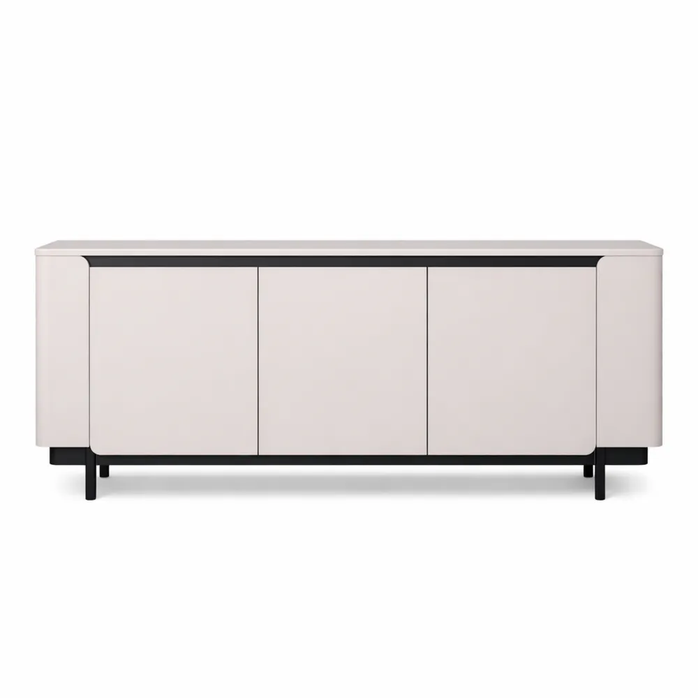 Modernes Sideboard mit abgerundeten Ecken und drei Türen, kaschmir/beige