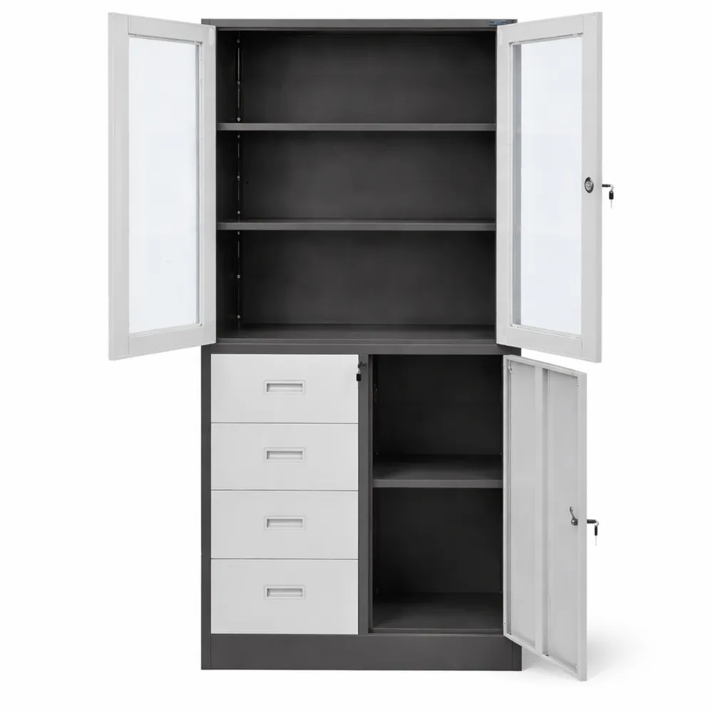 Metallschrank mit Flügeltüren und Schubladen, 185x90x40 cm, Weiß