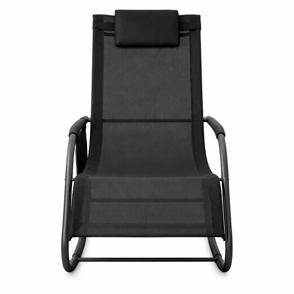 Wetterbeständige Sonnenliege für Garten und Balkon, Relaxliege bis 150 kg, mit abnehmbarer Kopfstütze, Schwarz