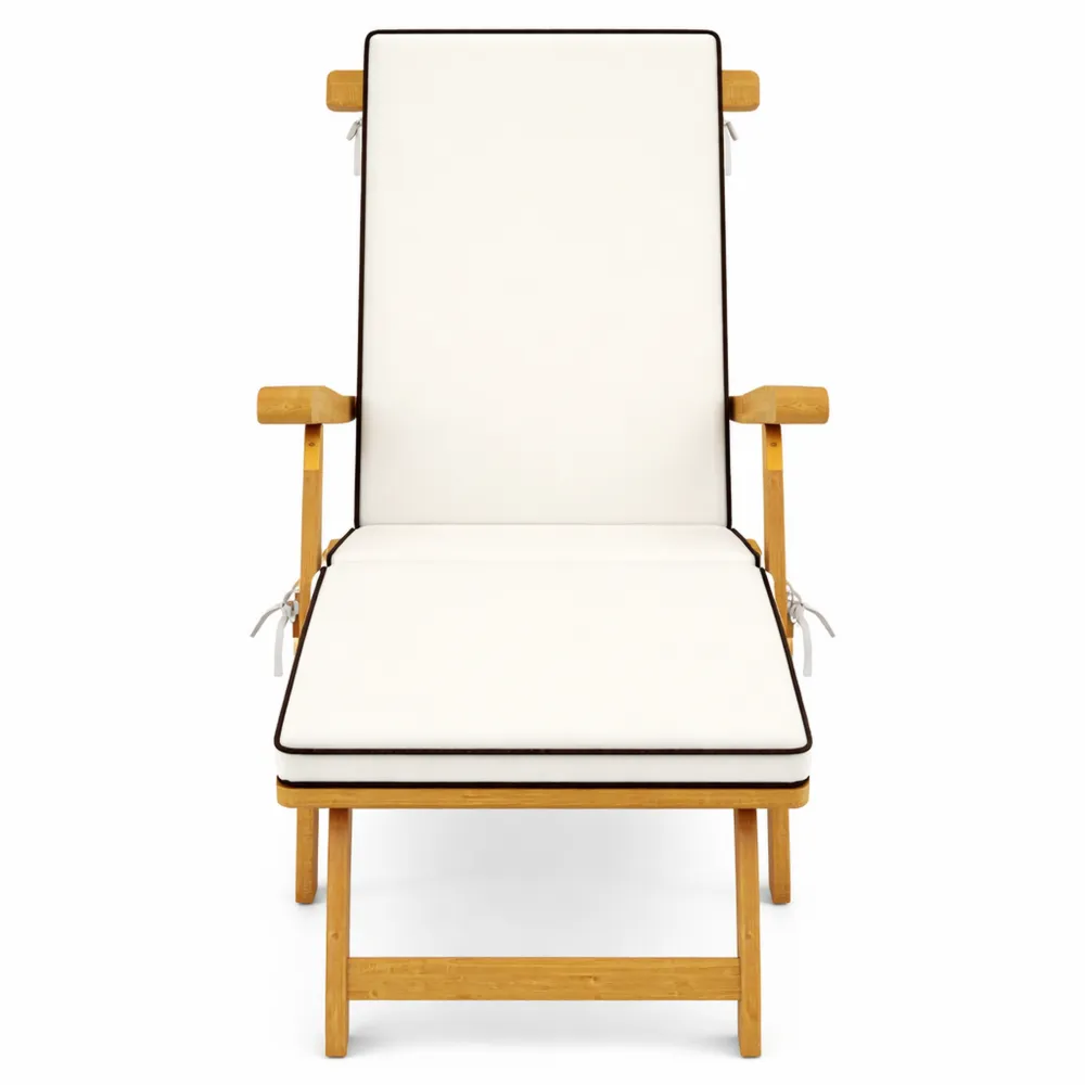 Klappbare Holz-Sonnenliege mit Matratze und Fußstütze, ergonomisch wetterfest für Garten, Strand und Pool, belastbar bis 160 kg