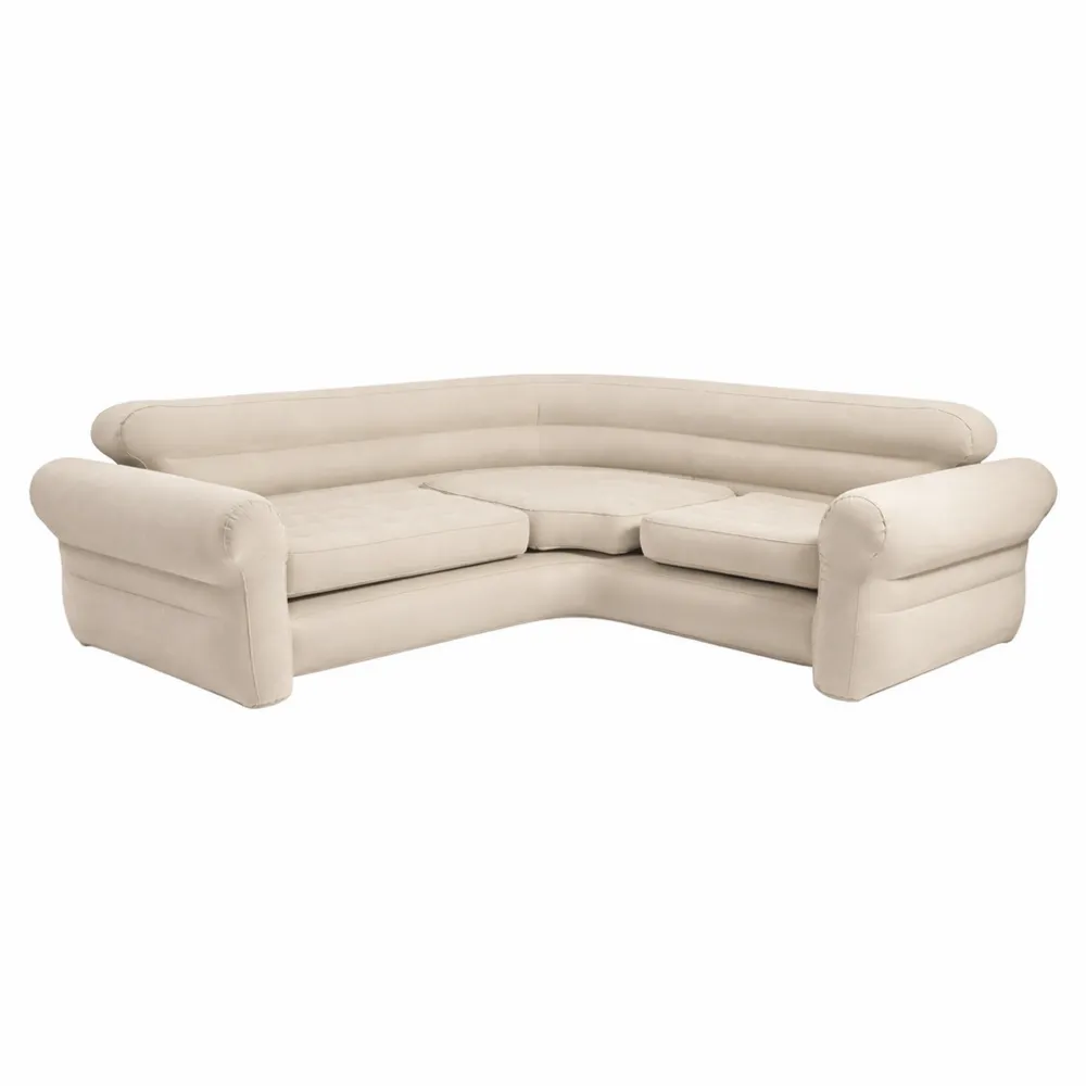 Aufblasbares Ecksofa aus Vinyl, Beige, 257 x 203 x 76 cm
