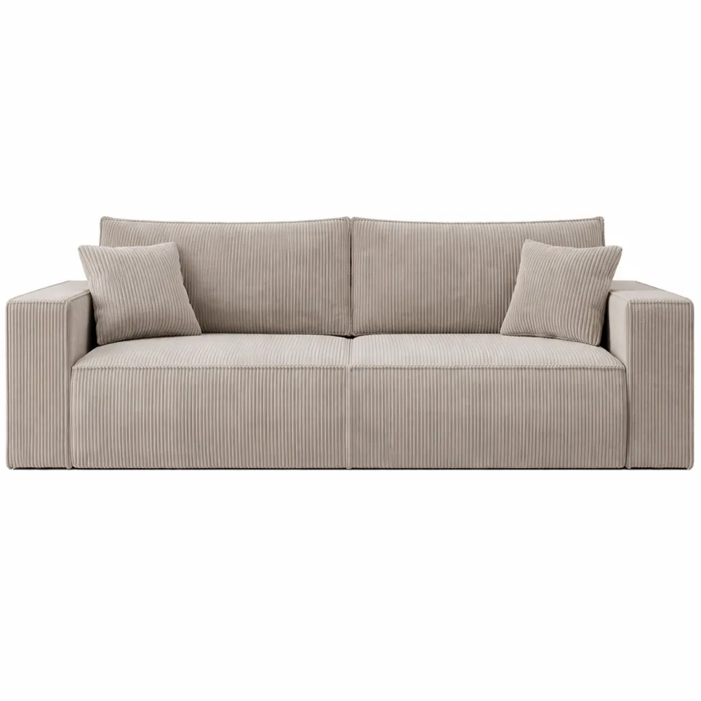 Schlafsofa mit Stauraum und Schlaffunktion aus Kordsamt in Beige