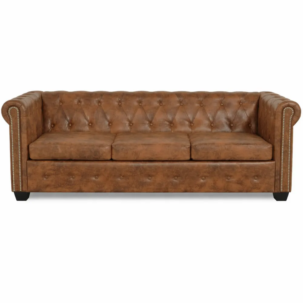 Elegantes 3-Sitzer Sofa aus Kunstleder in Braun