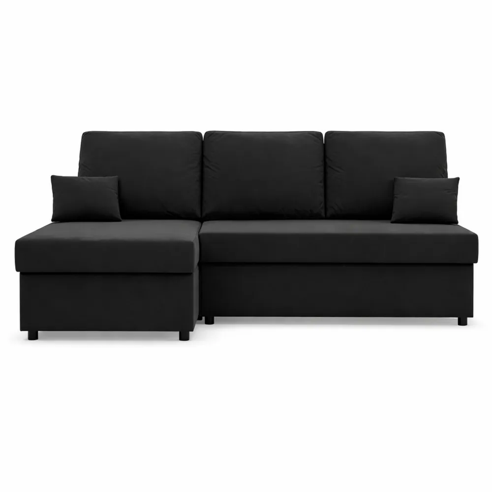 Ecksofa mit Schlaffunktion und Bettkasten, Schwarz