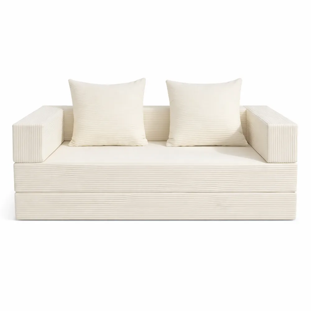 Vielseitiges Schlafsofa mit Armlehnen, faltbare Matratze und Schlafsessel, bequem für Wohnzimmer oder Gästezimmer, Beige