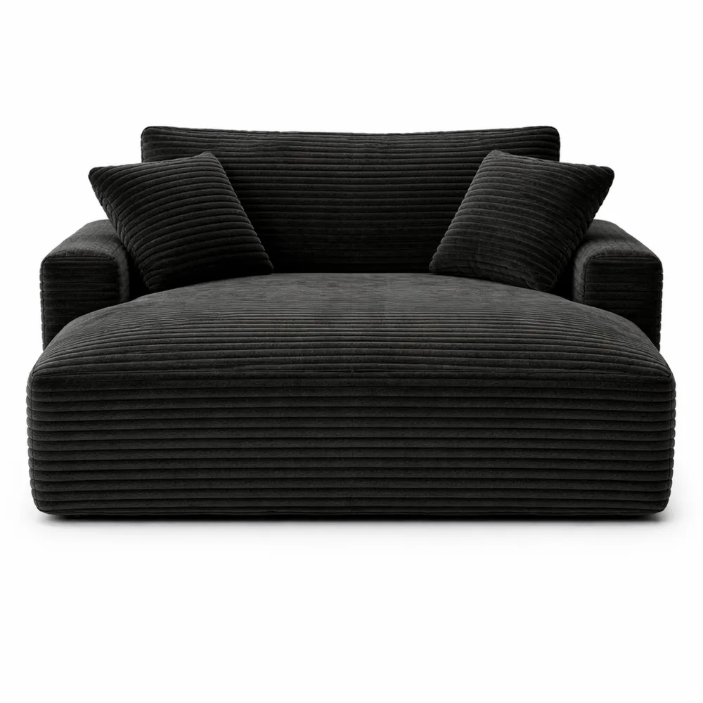 Modernes Cord-Bodensofa mit Schlaffunktion und Chaiselongue, 3 Kissen, Bequeme Wohnzimmercouch, Keine Montage erforderlich