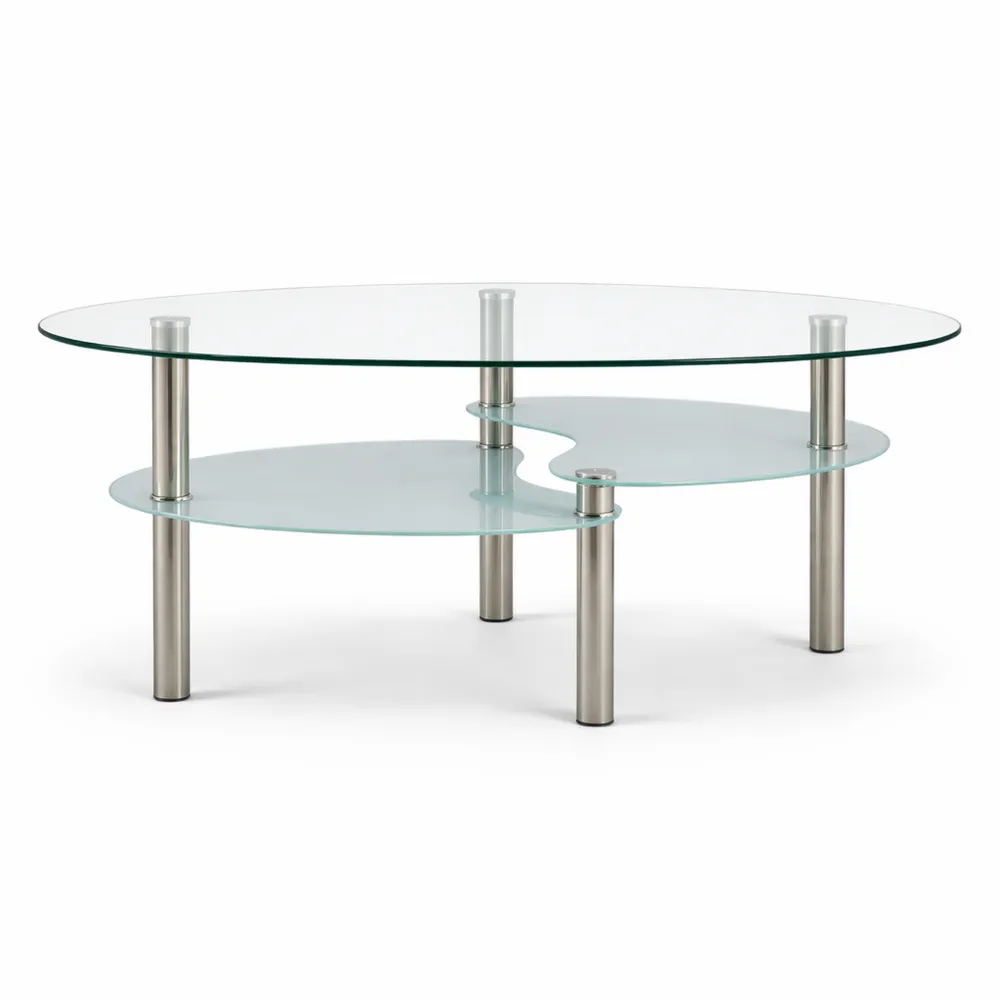 Moderner Couchtisch aus Klarglas mit Sicherheitsglas und Ablage