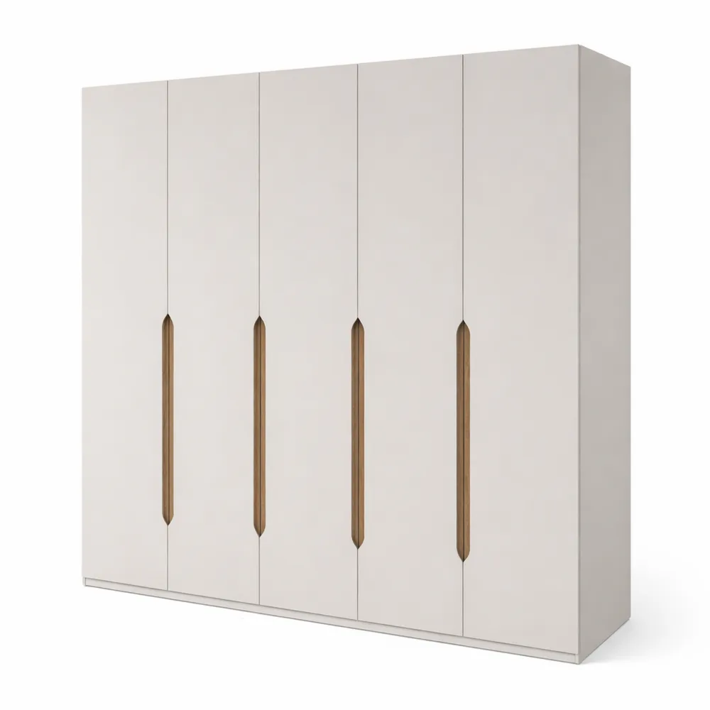 Moderner 6-türiger Kleiderschrank mit abgerundeten Griffmulden in Kaschmir-Beige