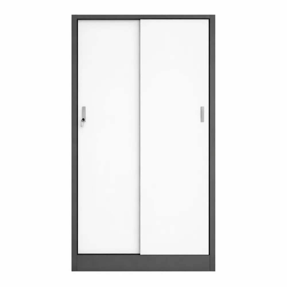 Metallschrank mit Schiebetüren und 4 Einlegeböden, abschließbar, 185x90x40 cm, Anthrazit-Weiß