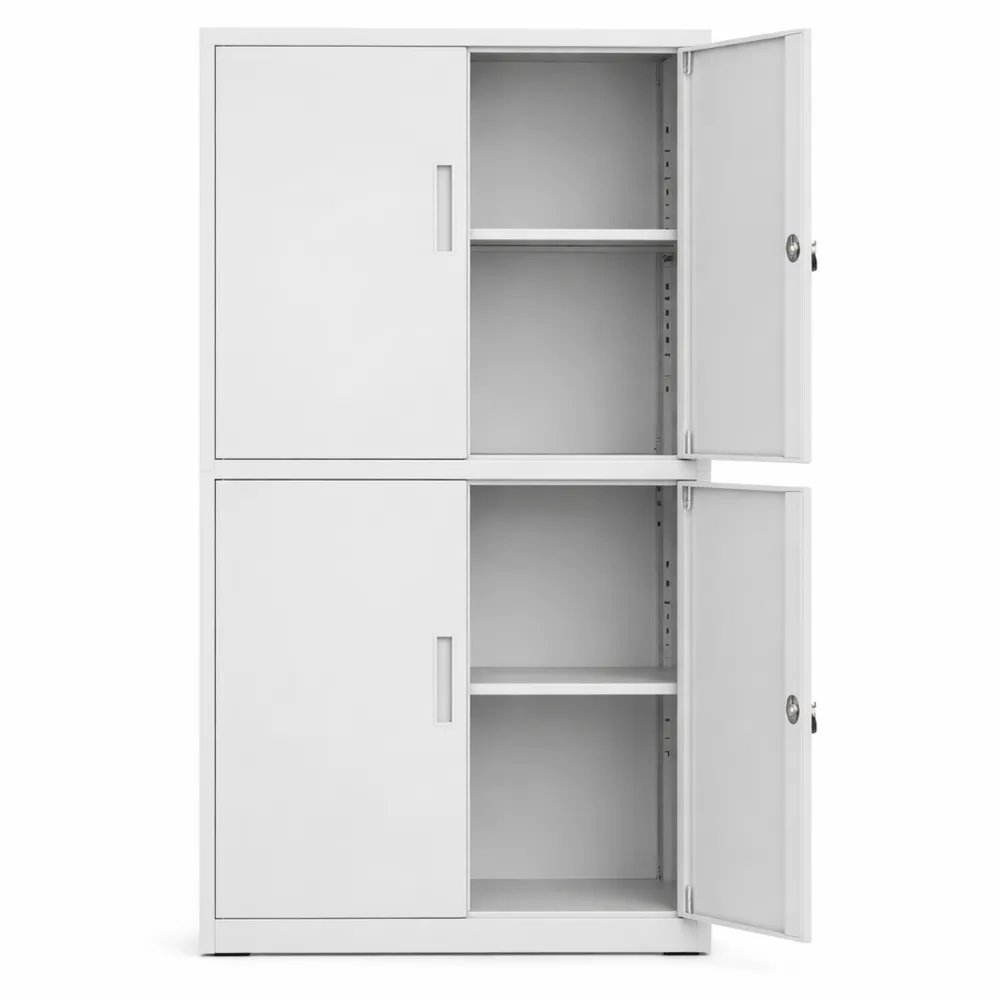 Stahlschrank mit 4 Türen und verstellbaren Ablagen, 5 Ebenen, 40 x 80 x 180 cm, 2 Schlösser, mattgrau