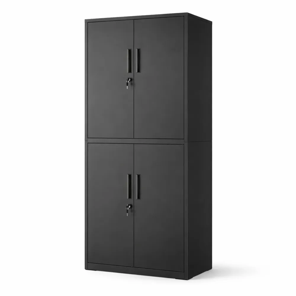 Stahlschrank mit 4 Türen und 5 Ebenen, 40x60x180 cm, abschließbar, verstellbare Regale, mattschwarz