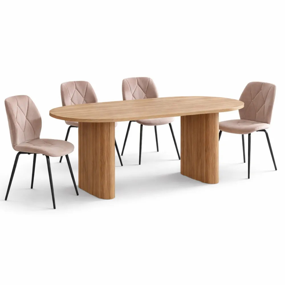 Ovalt Esszimmer-Tisch für 6-8 Personen mit Holzmaserung und stabilen Tischbeinen